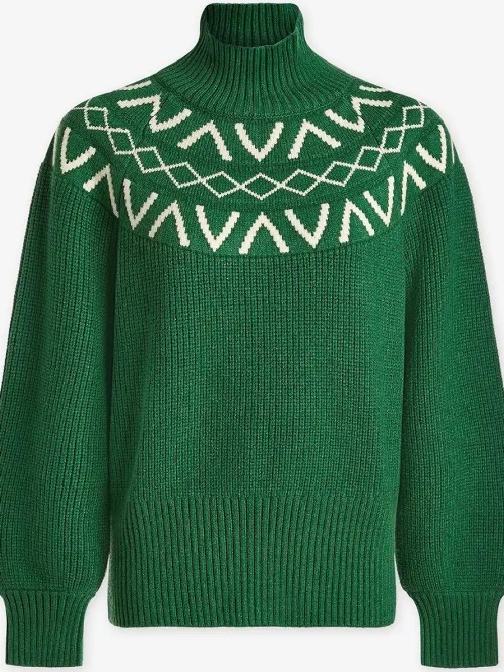 Varley Green Fair Isle Turtleneck Sweater with Ivory Yoke